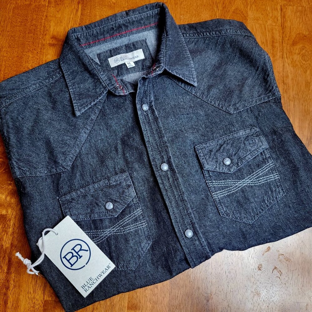Blue Ranchwear ~ Sz M ~ Black Denim Long Sleeve Shirt ~ NWT